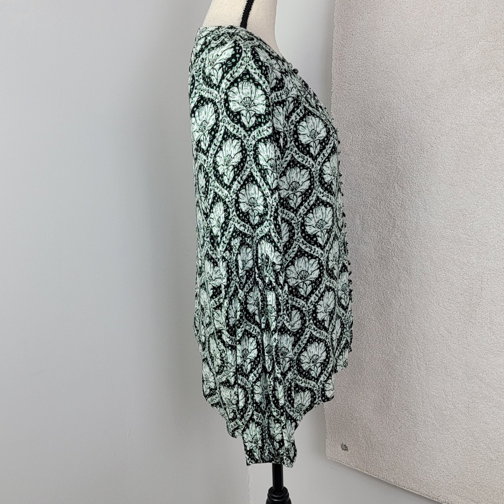 White House Black Market Blouse Women L Mint Green Damask Print Long Sleeve Top - Picture 11 of 14